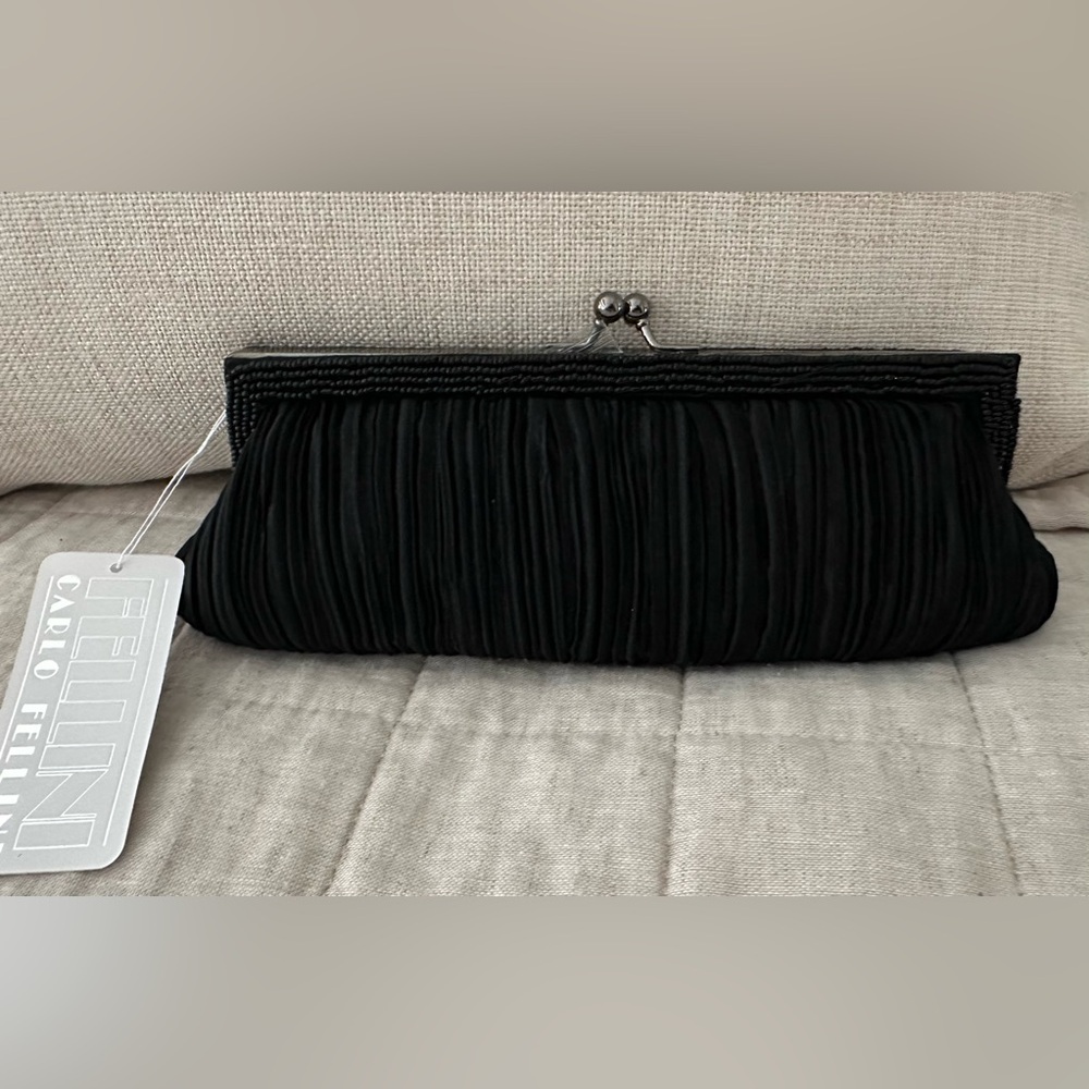 Vintage, Black Pleated Fabric Evening Bag
